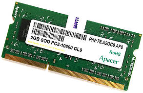 Оперативна пам'ять для ноутбука Apacer SODIMM DDR3 2Gb 1333MHz 10600s 1R8 CL9 Б/В МIX