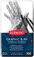 Набор графит.карандаш. Graphic Technical Hard в мет.кообке 12шт.(твердые) от B до 9H, Derwent