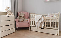 Ліжко трансформер дитячий для новонароджених DeSon "Дитячий Сон" Човник з ящиком, ваніль