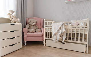 Ліжко трансформер дитячий для новонароджених DeSon "Дитячий Сон" Човник з ящиком, ваніль