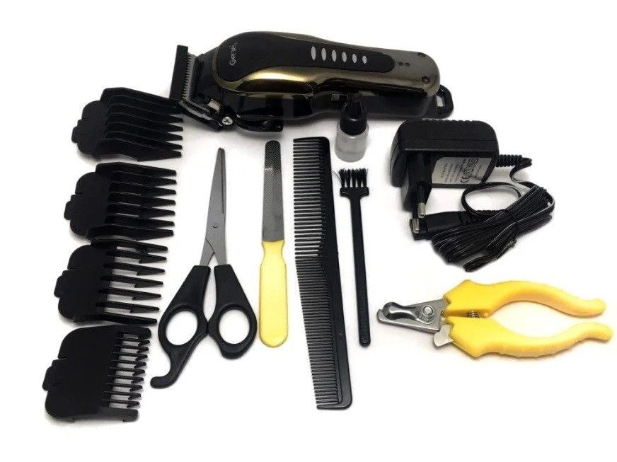 Акумуляторна машинка для стрижки собак ProGemei Gm-6063 (кусачки для кігтів, 4 насадки, ножиці), фото 1