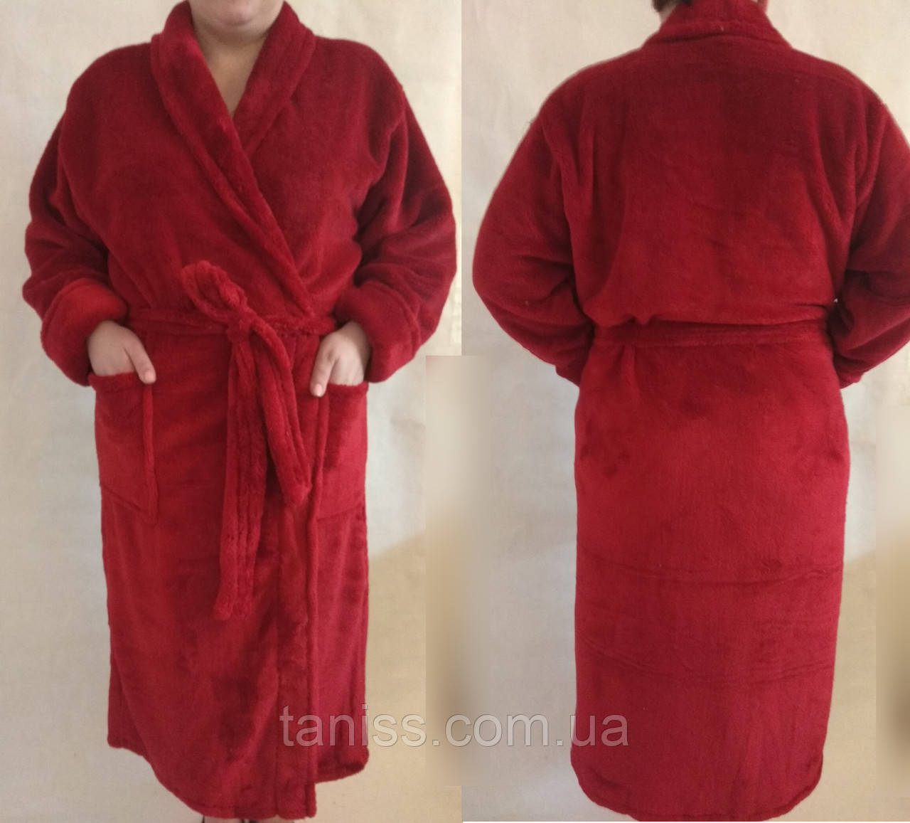 Женский махровый длинный халат, большого размера, без капюшона , р-р 50 ...