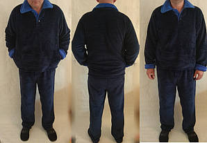 Тепла зимова чоловіча махрова піжама, домашній теплий костюм, р-р  2ХЛ (52-54), 3ХЛ (56-58) синя