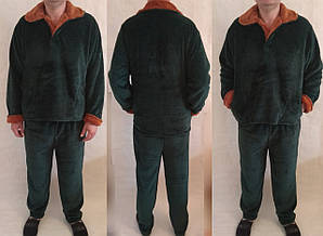 Тепла зимова чоловіча махрова піжама, домашній костюм, р-р ХЛ (50-52),  2ХЛ (52-54) зелена