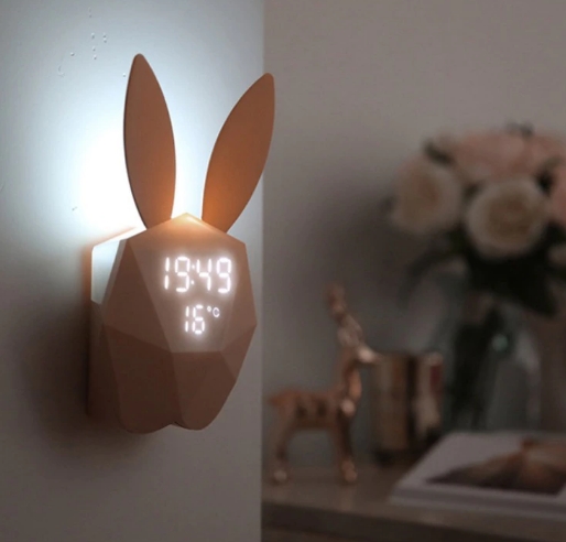 Нічник-годинник Bunny Music Clock Рожевий оригінальний подарунок прикольний