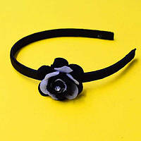 Обруч для волосся, 10 мм чорний із білою квіткою