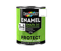 Емаль-грунт акрилова KOMPOZIT 3 в 1 PROTECT для металу і оцинковки біла 0,75 кг