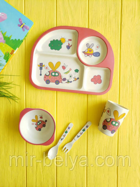Набір дитячої бамбуковій посуду 5 предметів, фото 1