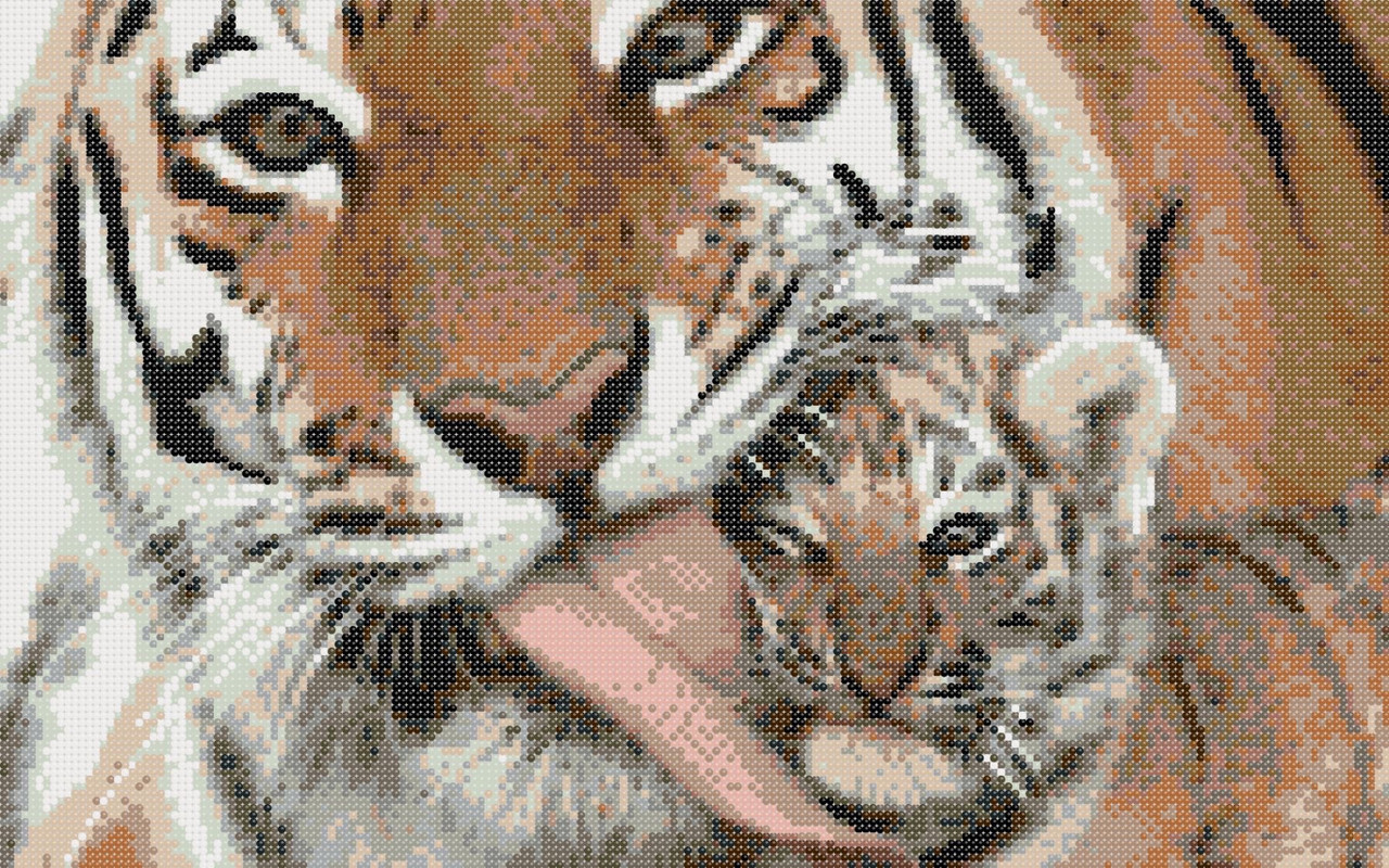 Поцілунок мами. Тигри. Схема повної вишивки бісером