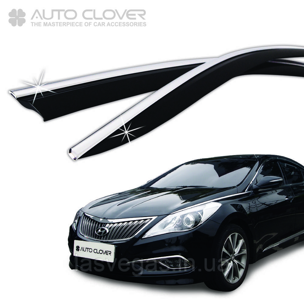 Дефлектори вікон із хром смугою (вітровики) Hyundai Grandeur 2011-2015 6 шт.(D956) Auto Clover