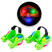 Ролики чотириколісні на взуття (на п'яту) "Flashing roller" (green) знімні п'яткові ролики