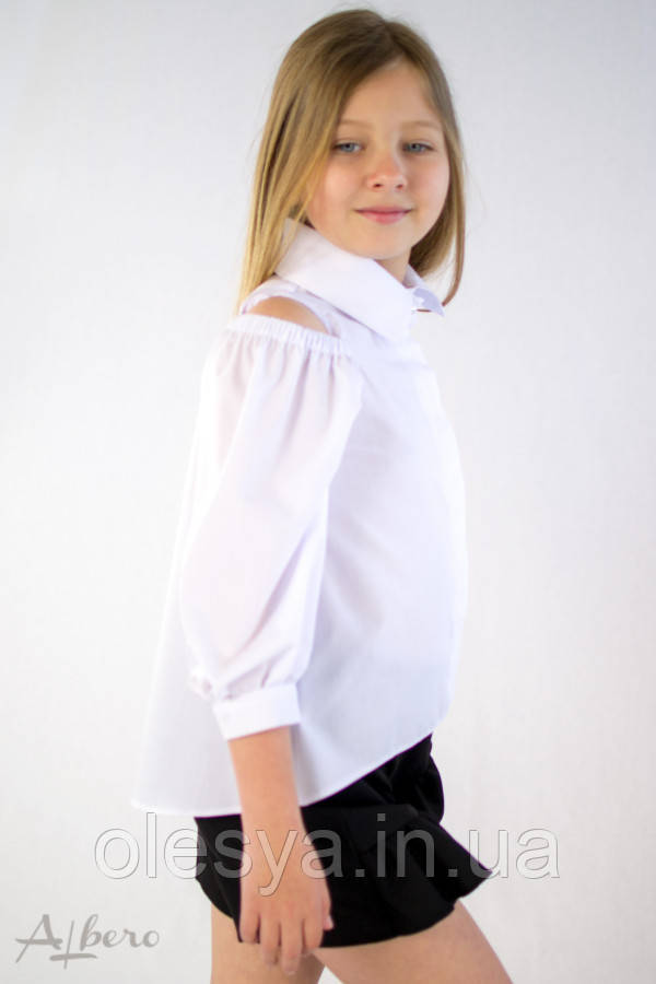 Белая рубашка с открытыми плечами на девочку ТМ Albero Размеры 128- 146 - фото 2 - id-p990870317