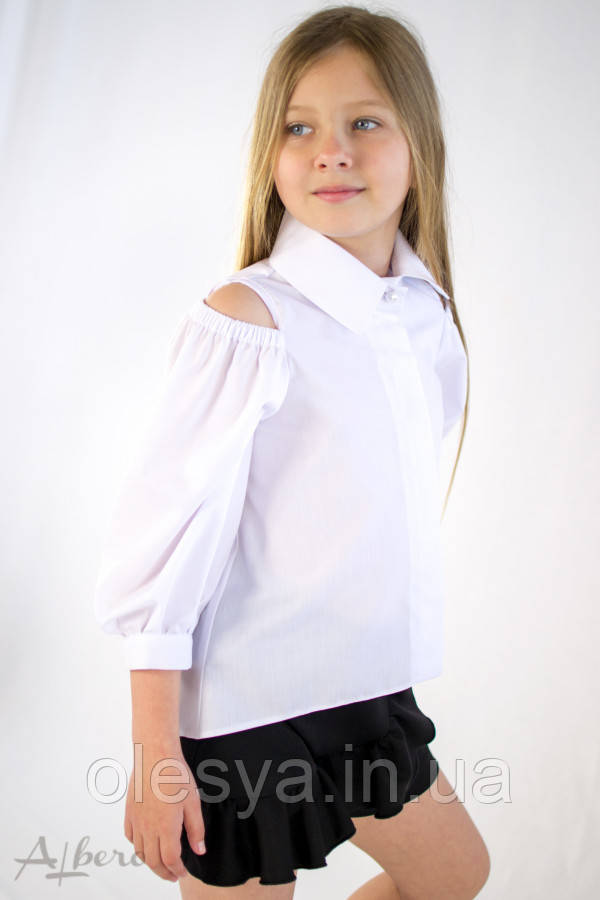 Белая рубашка с открытыми плечами на девочку ТМ Albero Размеры 128- 146 - фото 5 - id-p990870317