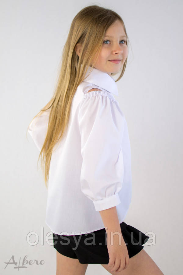 Белая рубашка с открытыми плечами на девочку ТМ Albero Размеры 128- 146 - фото 6 - id-p990870317