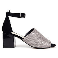 Шкіряні жіночі босоніжки 38-40 woman's heel чорні з бронзовим відблиском на широкому каблуці