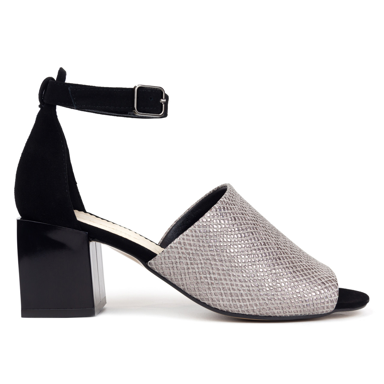 Шкіряні жіночі босоніжки 38-40 woman's heel чорні з бронзовим відблиском на широкому каблуці, фото 1