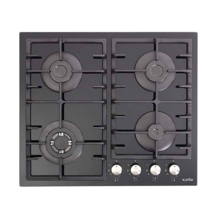 Газова варильна поверхня Ventolux HSF640-T3G CEST (BK), чорне скло, з турбо конфоркою, газ контроль, фото 1