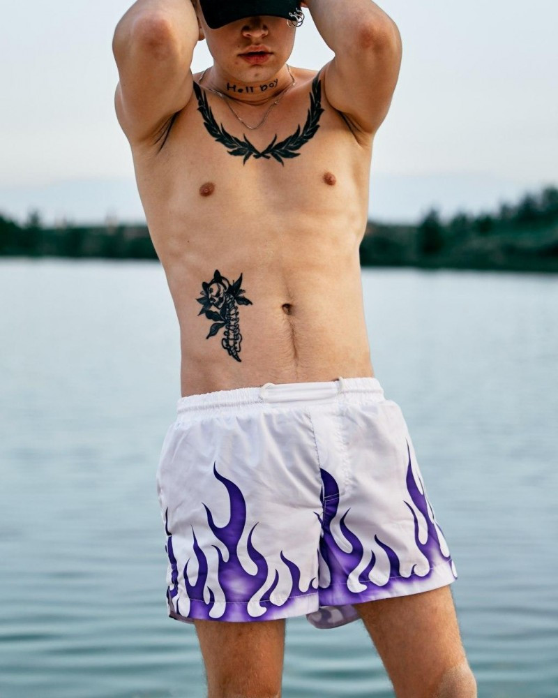 Шорти плавки чоловічі пляжні для купання білі з принтом швидковисихаючі брендові Гармата Вогонь Rage