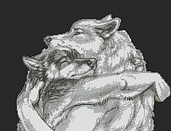 Вовчі обійми (монохром на чорному). Схема повної зашиття бісером