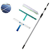 Швабра сгон для мытья солнечных батерей на высоте с 6м телескопичской ручкой и тремя насадками 45см