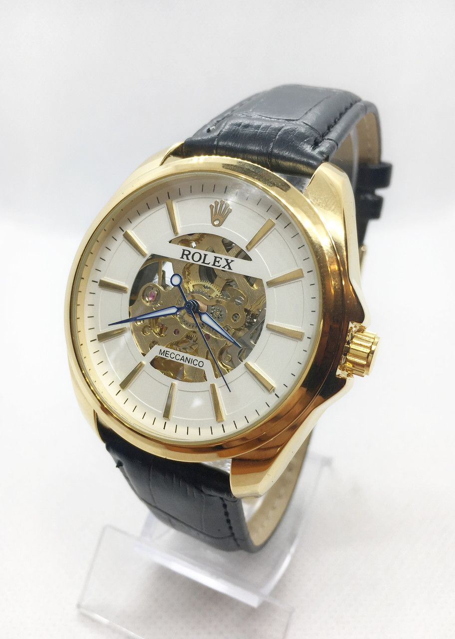 Чоловічі механічні годинники Rolex (Ролекс), золото з чорним ремінцем ( код: )