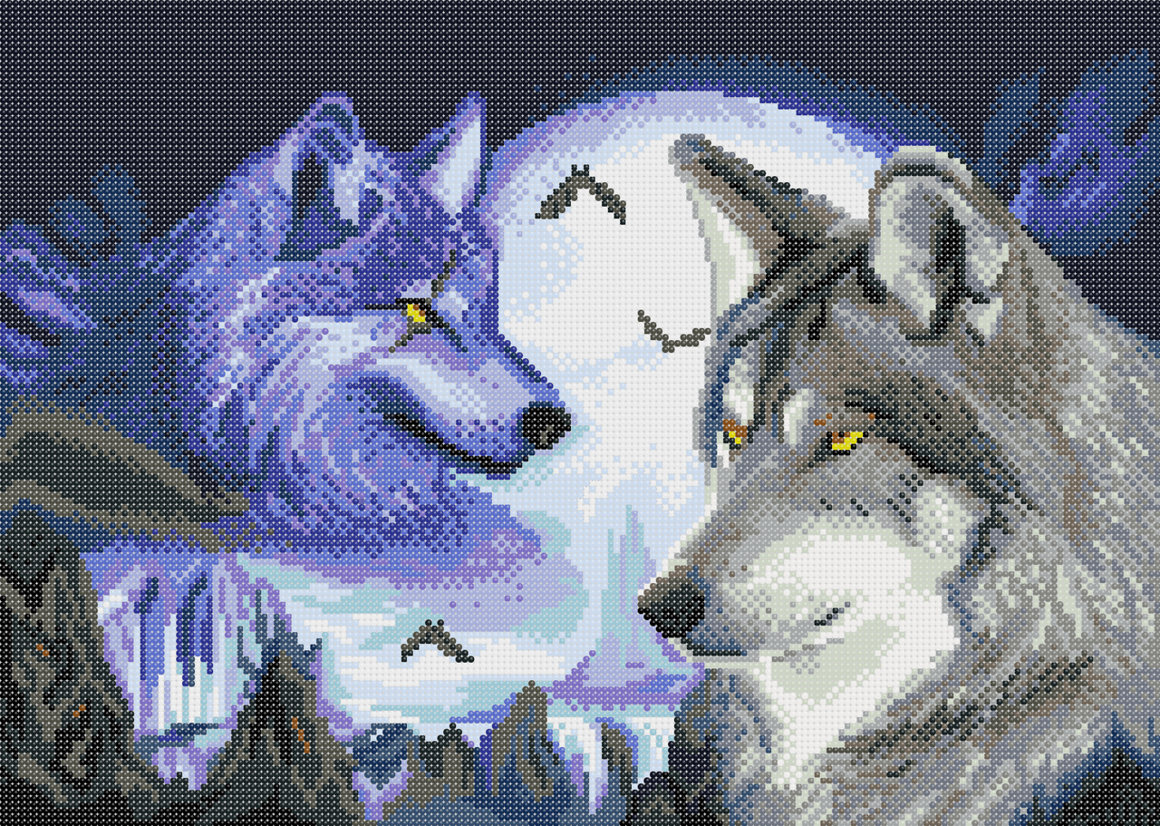 Місячна ніч.Вовки (повна зашивання ).Схема вишивки бісером, фото 1