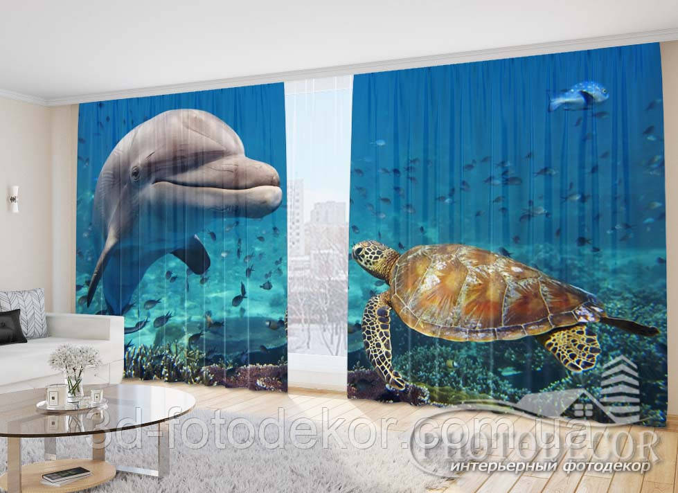 Фото Штори "Дельфін і черепаха" - Будь-який розмір, читаємо опис!