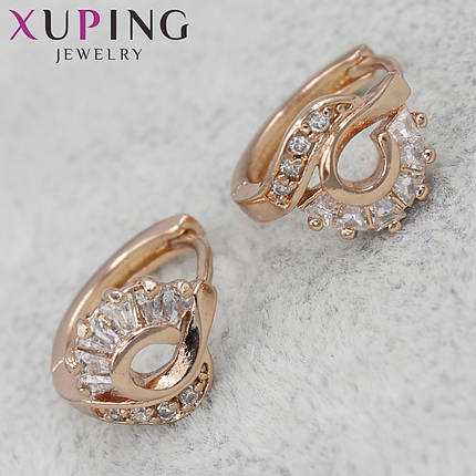 Серьги золотистого цвета Xuping Jewelry медицинское золото кольцо конго с белыми кристаллами 18K, фото 1