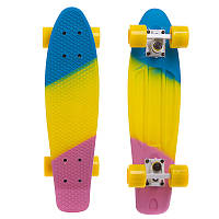 Скейт пенни борд Penny Fish Skateboards RUBBER SOFT 412-8 22" Blue-Yellow-Pink, желтые колеса