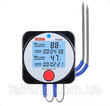 Термометр цифровий для барбекю 2-х канальний Bluetooth, -40-300°C WINTACT WT308A, фото 1