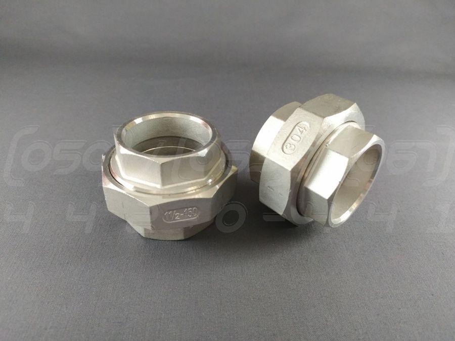 Американка нержавіюча приварна Ду40 (1"1/2) (з'єднання роз'ємне з накидною гайкою) патрубок із гранями, конусна (метал по металу), фото 1