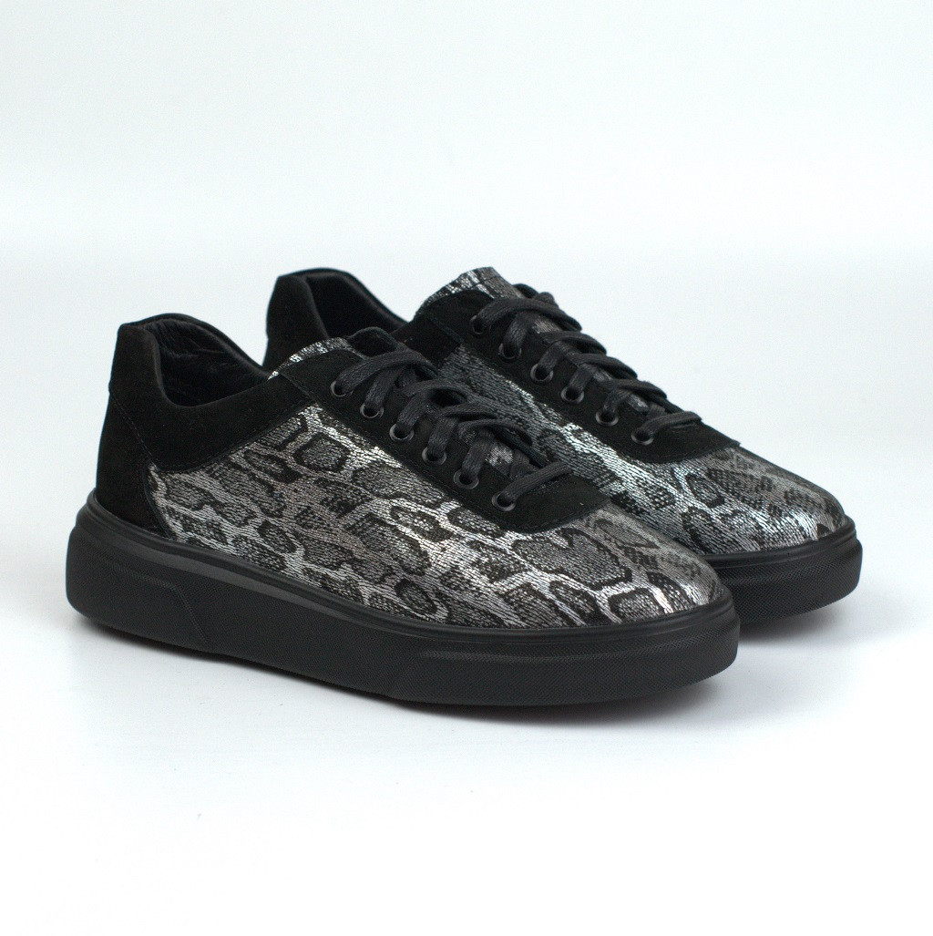 Срібні жіночі кросівки леопардові шкіряні кеди взуття Rosso Avangard Mozza Leopard Silver Leather