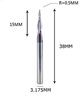 Фреза конусная для ЧПУ R0,5-D3,175-L38-l15