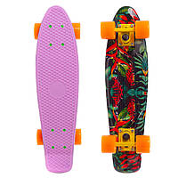 Скейт пенни борд Penny Fish Skateboards EDEN 4442-3 22" Pink-Black-Red, оранжевые колеса