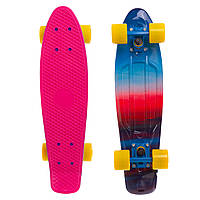 Скейт пенни борд Penny Fish Skateboards ABSTRACT 4442-5 22" Pink-Blue-Red, желтые колеса