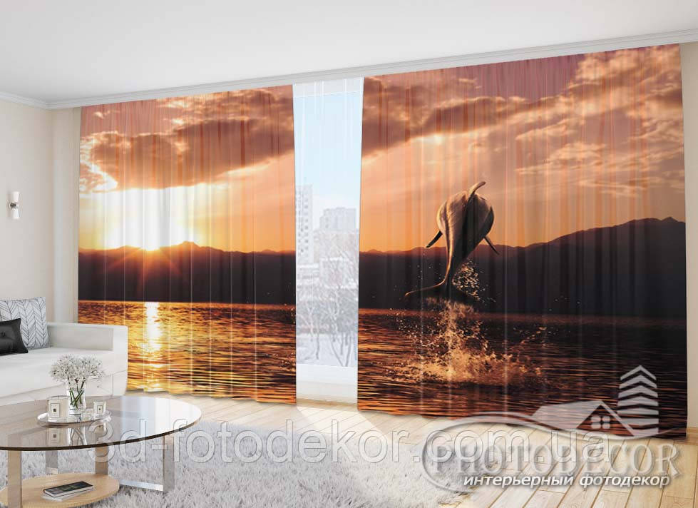 Фото Штори "Дельфін на заході" - Будь-який розмір, читаємо опис!, фото 1