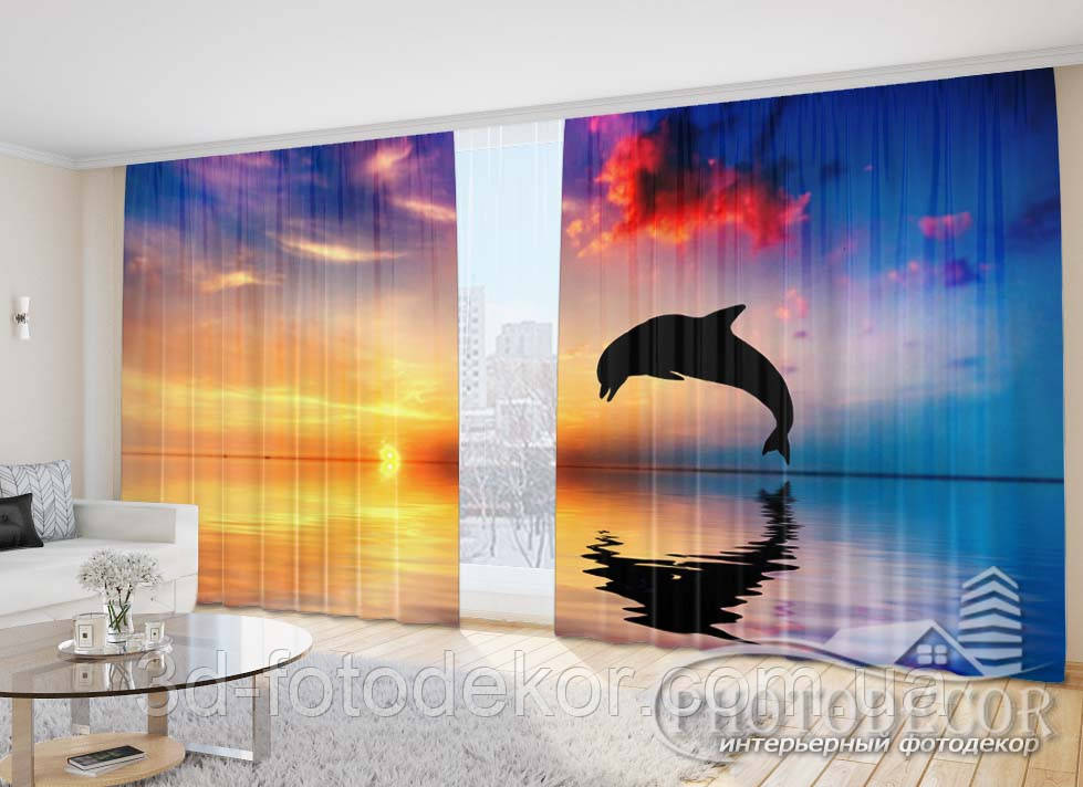 Фото Штори "Дельфін на світанку 1" - Будь-який розмір, читаємо опис!, фото 1