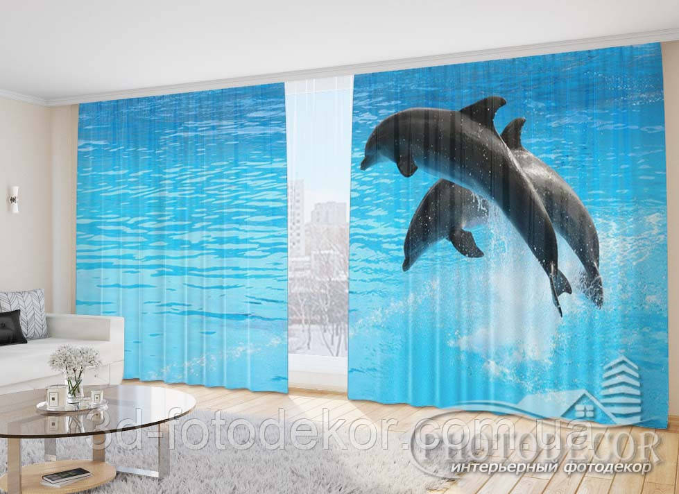 Фото Штори "Дельфіни в стрибку" - Будь-який розмір, читаємо опис!, фото 1