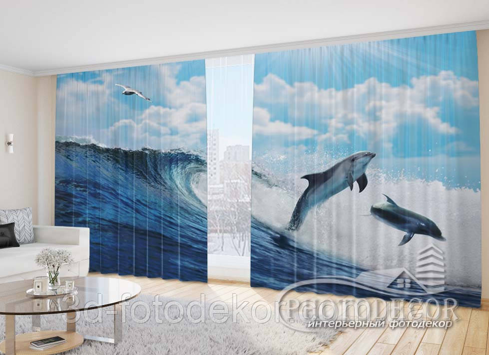 Фото Штори "Дельфіни і чайка" - Будь-який розмір, читаємо опис!, фото 1