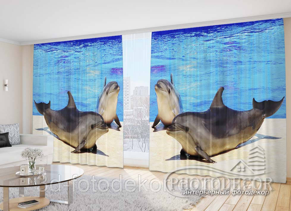 Фото Штори "Дельфіни на містку" - Будь-який розмір, читаємо опис!, фото 1