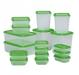 Набор контейнеров для хранения IKEA PRUTA 17 шт прозрачный зеленый