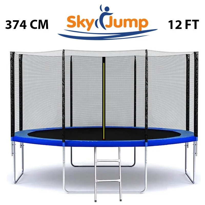 Батут для дітей SkyJump 12 фт., 374 см. із захисною сіткою і сходами, Батут із захисною сіткою та драбинкою Польща