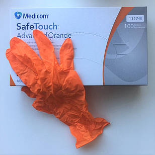 Рукавички щільні нітрилові без пудри Medicom SafeTouch Advanced Orange 5г. розмір S 100 шт/уп помаранчеві