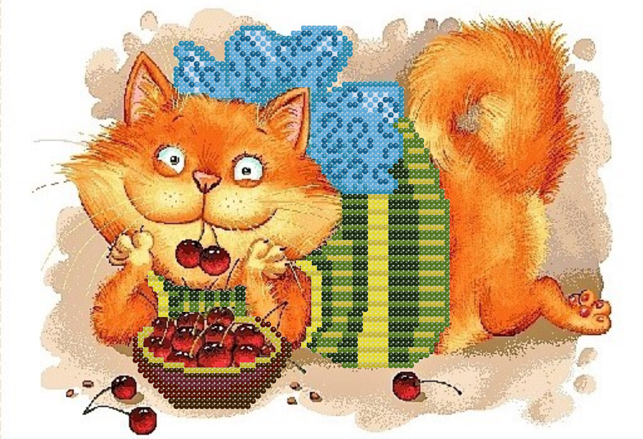 Годованці . Кіт з вишеньками . Схема вишивки бісером ., фото 1