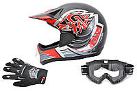 Мотоциклетный шлем CROSS Al-106 r.M + очки + перчатки