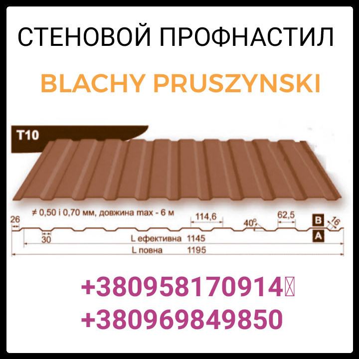 Профнастил стеновой 0,45 Т-10 (цвет 8017 - коричневый, матовый) Прушински - фото 1 - id-p741003215