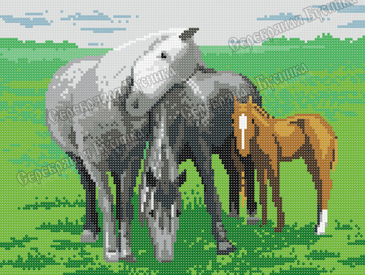 Коні. Схема повної вишивки бісером, фото 1