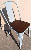 Стілець Tolix сірий глянсовий металевий з дерев'яним сидінням, дизайн Xavier Pauchard у стилі лофт, фото 4