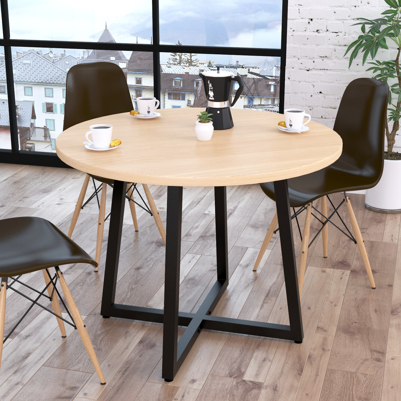 Обідній стіл Loft-design Бланк D-100 см круглий світлий дуб-борас