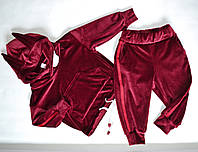 Спортивный детский костюм с ушками на девочек от 1 до 4 лет, бордовый